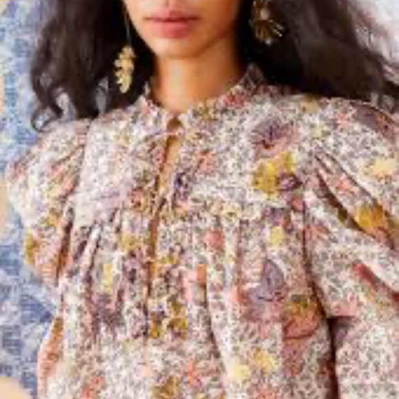 Ulla Johnson Remy Puff Sleeve Floral Blouse Womens 8 Cotton Blend Ivory Boho - Picture 3 of 16
